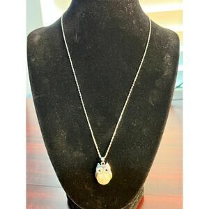 Mestige Owl Necklace Silver Tone Cubic Zirconia Mother of Pearl 22" Whimsigoth